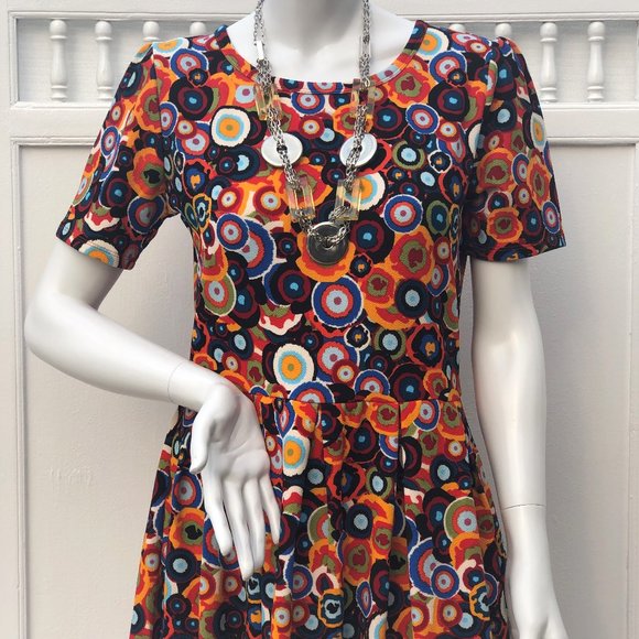 Vintage LuLaRoe Unicorn Amelia Pleated Party A-Line Dress Medallion Print Sz L - Picture 4 of 8